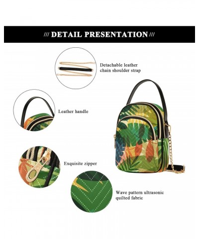 Women Crossbody Handbag Pattern with Tropical Plants and Palm Leaves Quilted Chain Bag $13.77 Crossbody Bags