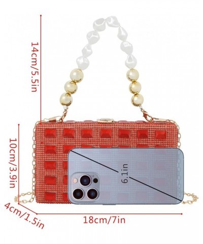 Women Mini Sparkle Rhinestone Evening Clutch Top-Handle Bag Cross-body Bag Rose Red $17.97 Evening Bags