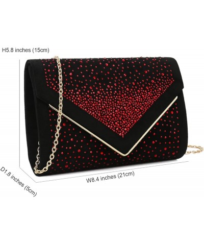 Envelope Purse Formal Faux Suede Clutch Rhinestone Evening Bag for Women Party Handbag Black/Red $19.92 Evening Bags