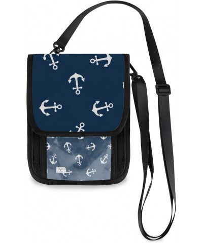 White Anchor Floral Navy Blue Small Crossbody Wallet Purse Cell Phone Bag Rfid Passport Holder with Credit Card Slots $11.19 ...