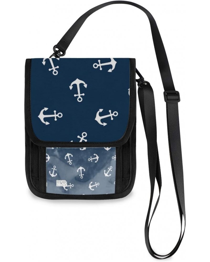 White Anchor Floral Navy Blue Small Crossbody Wallet Purse Cell Phone Bag Rfid Passport Holder with Credit Card Slots $11.19 ...