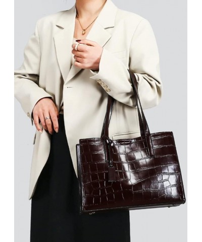 Women Crocodile Pattern Handbag Vintage Shoulder Bag Satchel Purse 3psc-Brown 3 Coffee 1 $41.83 Totes