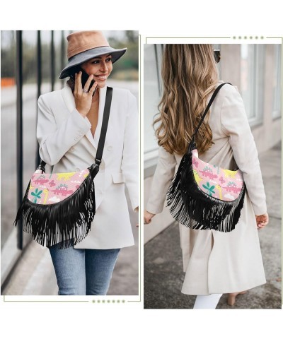 Women Fringe Tassel Cross Body Bag Watercolor Eiffel Tower Grey Leisure Shoulder Bag Color230 $11.10 Crossbody Bags