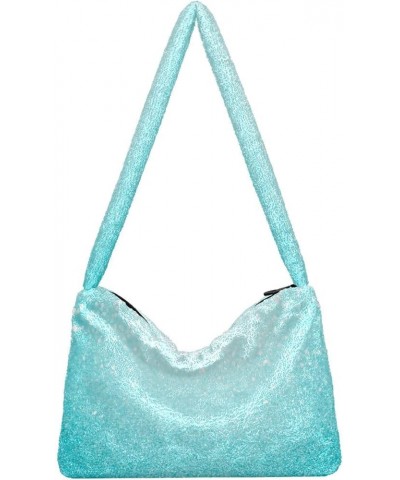 Gradient Color Shoulder Tote Purse, Fluffy Tote Women Hobo Handbag Light Blue Glitter Sparkle $9.03 Totes