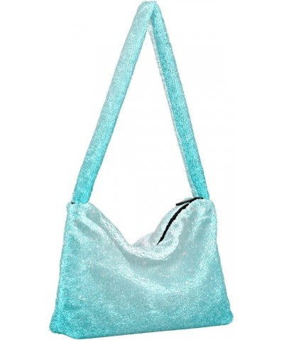 Gradient Color Shoulder Tote Purse, Fluffy Tote Women Hobo Handbag Light Blue Glitter Sparkle $9.03 Totes