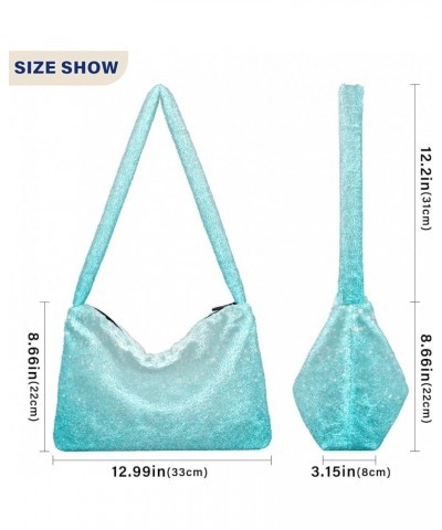 Gradient Color Shoulder Tote Purse, Fluffy Tote Women Hobo Handbag Light Blue Glitter Sparkle $9.03 Totes