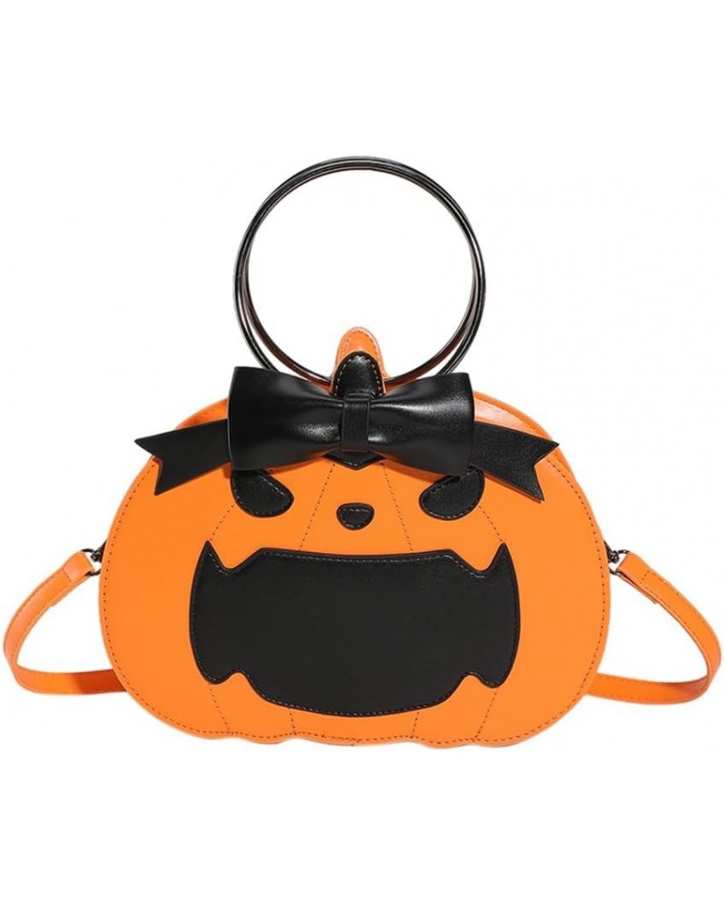 Women Pumpkin Crossbody Bag Cartoon Ring Top Handle Bag Novelty Leather Tote Bag Versatile Halloween Goodie Gift Bag Orange $...