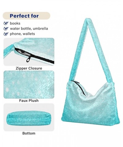 Gradient Color Shoulder Tote Purse, Fluffy Tote Women Hobo Handbag Light Blue Glitter Sparkle $9.03 Totes