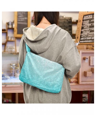 Gradient Color Shoulder Tote Purse, Fluffy Tote Women Hobo Handbag Light Blue Glitter Sparkle $9.03 Totes