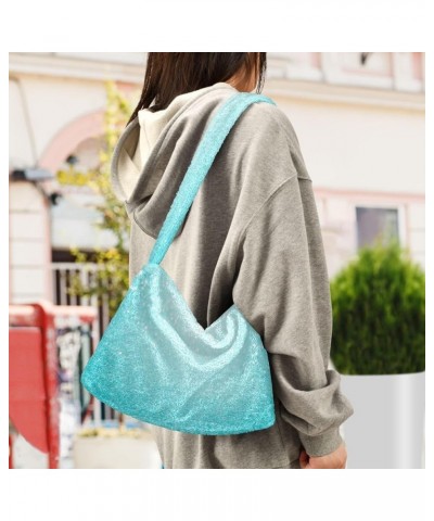 Gradient Color Shoulder Tote Purse, Fluffy Tote Women Hobo Handbag Light Blue Glitter Sparkle $9.03 Totes