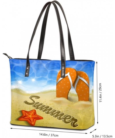 Beach Starfish Flip Flop Tote Bag Women Shoulder Handbags PU Leather Everyday Bag with External Pocket Large Capacity Aesthet...