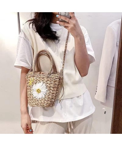 Round Straw Bag Large Woven Women Light Crossbody Bag Summer Beach Tote Handbags Handle Shoulder Bag (Color : D) R $12.35 Totes