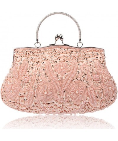 Women's Evening Handbags Vintage Beaded Sequin Design Clutch Purse for Wedding Pink $18.28 Evening Bags