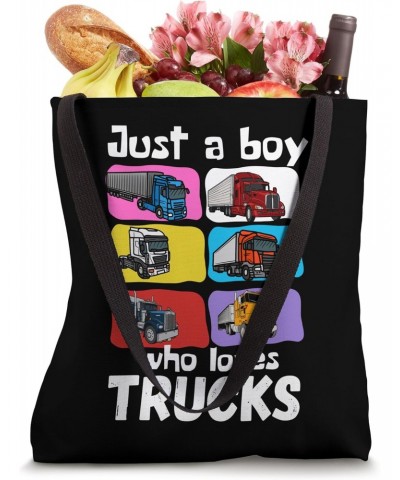 Just A Boy Who Loves Trucks - Semi Trucks Lover Kids Boys Tote Bag $12.23 Totes