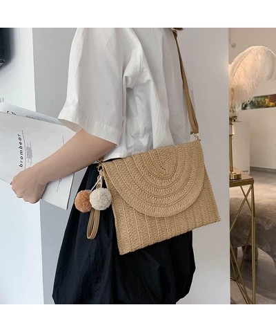 Straw Shoulder Bag Straw Clutch Straw Crossbody Bag Casual Beach Straw Handmade Bag for Women Envelope Purse Wallet (Color : ...