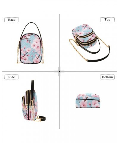 Blue Cherry Flowers Crossbody Bag for Women Cell Phone Purse Wallet with Removable Chain Shoulder Handbag for Work Phone Trav...