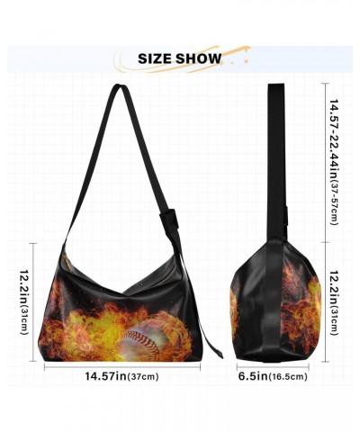 Baseball Ball Hobo Crossbody Bags for Women Leather Large Shoulder Bag Cross Body Fire Flames Trendy Womens Tote Bags Handbag...