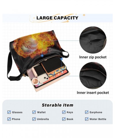 Baseball Ball Hobo Crossbody Bags for Women Leather Large Shoulder Bag Cross Body Fire Flames Trendy Womens Tote Bags Handbag...