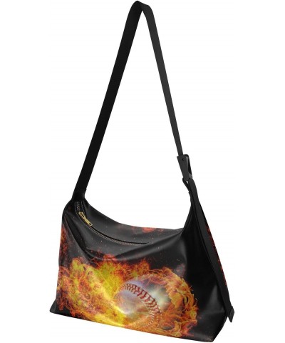 Baseball Ball Hobo Crossbody Bags for Women Leather Large Shoulder Bag Cross Body Fire Flames Trendy Womens Tote Bags Handbag...