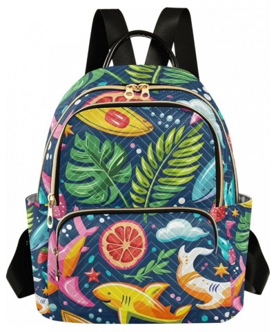 Mini Backpack Purse for Women, Rainbow Shark Leave Fruits Travel Bag Casual Daypack Shoulder Bag Small $18.55 Backpacks