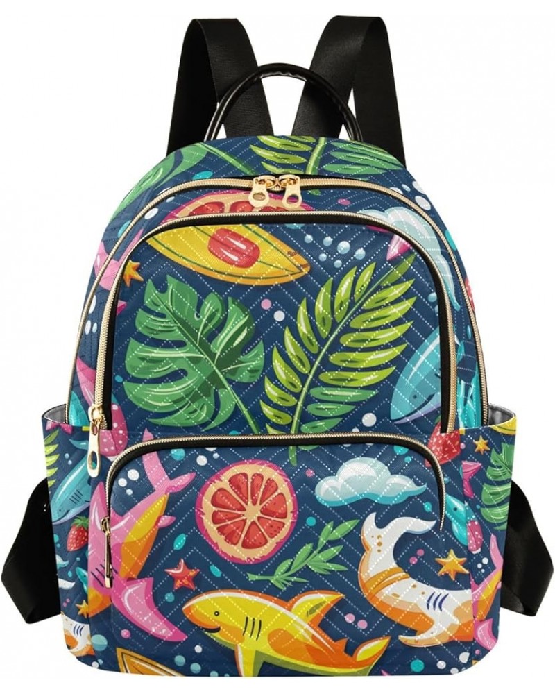 Mini Backpack Purse for Women, Rainbow Shark Leave Fruits Travel Bag Casual Daypack Shoulder Bag Small $18.55 Backpacks