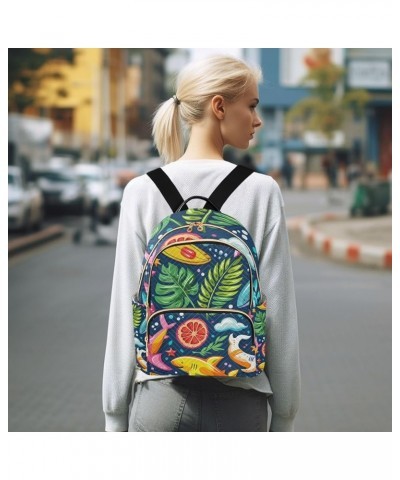 Mini Backpack Purse for Women, Rainbow Shark Leave Fruits Travel Bag Casual Daypack Shoulder Bag Small $18.55 Backpacks