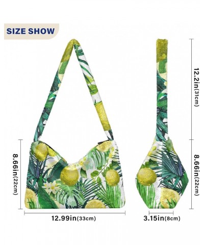 Lemon Flowers Tropical Leaves Furry Tote Bag for Women Crossbody Bag Crossbody Handbag Puffer Bag with Zipper for Autumn $10....