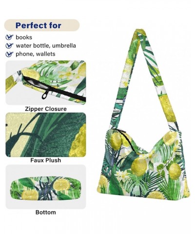 Lemon Flowers Tropical Leaves Furry Tote Bag for Women Crossbody Bag Crossbody Handbag Puffer Bag with Zipper for Autumn $10....