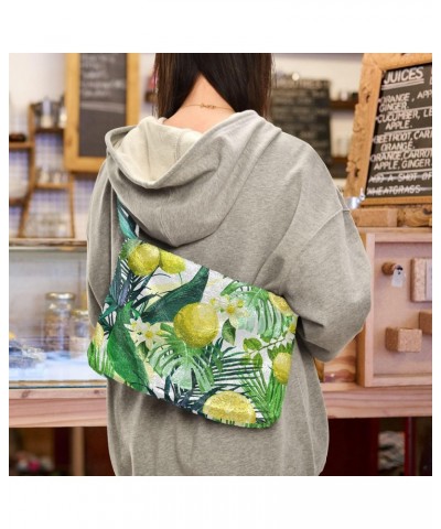 Lemon Flowers Tropical Leaves Furry Tote Bag for Women Crossbody Bag Crossbody Handbag Puffer Bag with Zipper for Autumn $10....