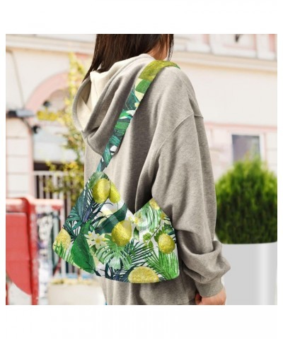 Lemon Flowers Tropical Leaves Furry Tote Bag for Women Crossbody Bag Crossbody Handbag Puffer Bag with Zipper for Autumn $10....