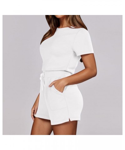 Comfy Summer Clothes Women Solid Jumpsuit With 4 Pockets Snowsuit Women White-b➤➤ Summer Casual Athletic Romper $11.72 Clothing