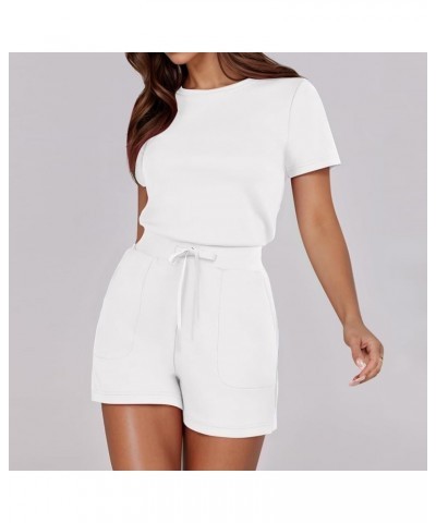 Comfy Summer Clothes Women Solid Jumpsuit With 4 Pockets Snowsuit Women White-b➤➤ Summer Casual Athletic Romper $11.72 Clothing