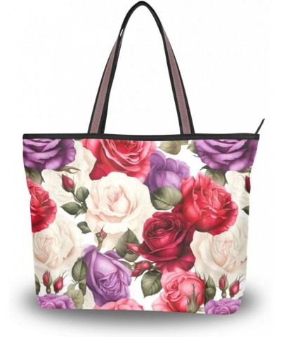 Women Tote Bags Flowers Floral Pink Purple Top Handle Satchel Handbags Shoulder Bag for Shopping 20850030 $10.91 Totes