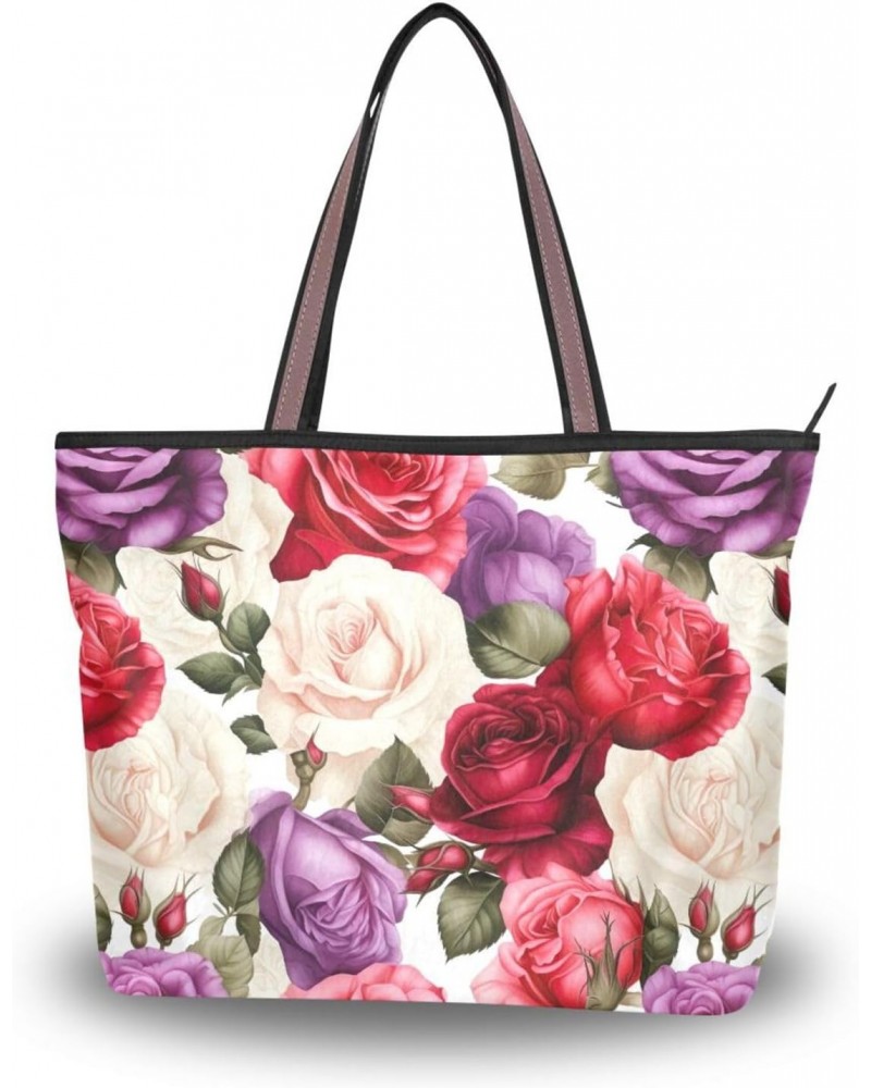 Women Tote Bags Flowers Floral Pink Purple Top Handle Satchel Handbags Shoulder Bag for Shopping 20850030 $10.91 Totes