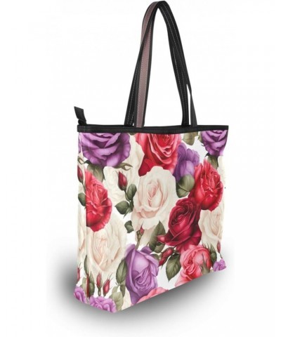 Women Tote Bags Flowers Floral Pink Purple Top Handle Satchel Handbags Shoulder Bag for Shopping 20850030 $10.91 Totes