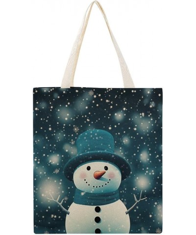 Tote Bag Rustic Country Holiday Casual Cotton Canvas Tote Bag Snowman In Blue Hat Makeup Bags Shopping Gift Totebag-3 $12.47 ...