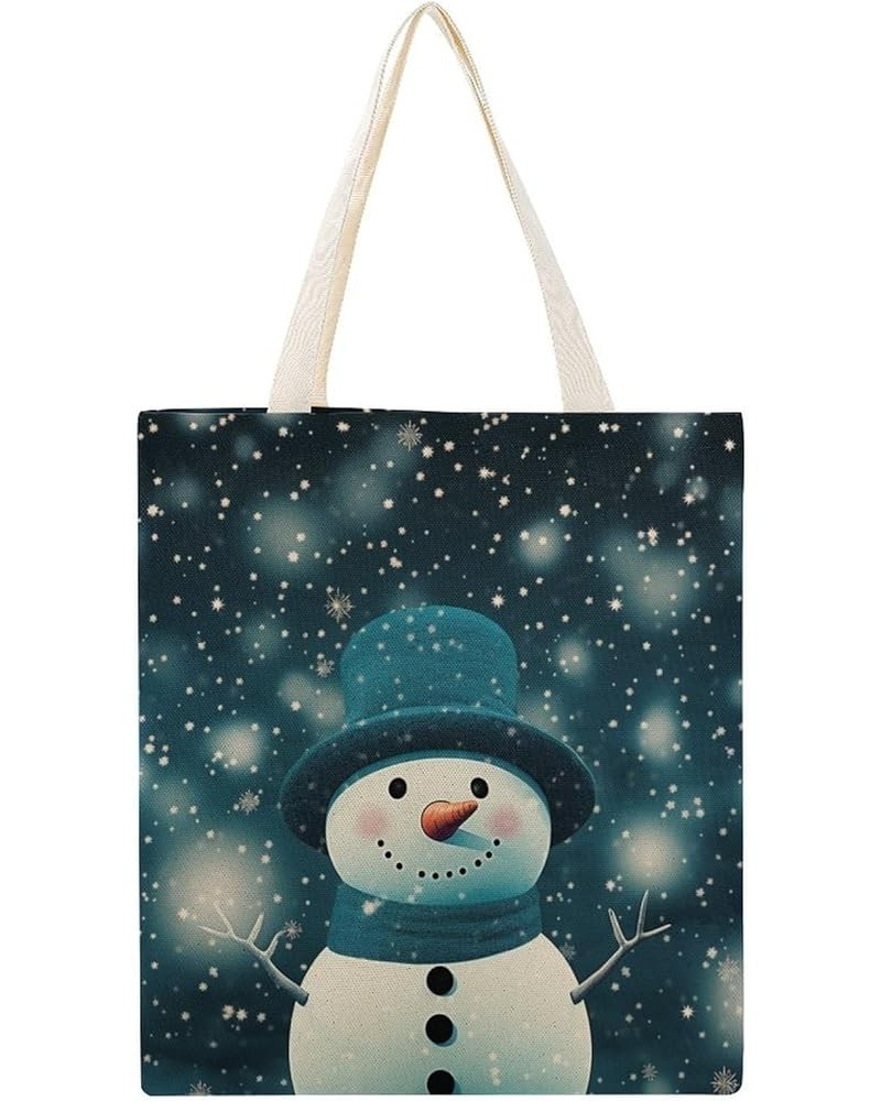 Tote Bag Rustic Country Holiday Casual Cotton Canvas Tote Bag Snowman In Blue Hat Makeup Bags Shopping Gift Totebag-3 $12.47 ...