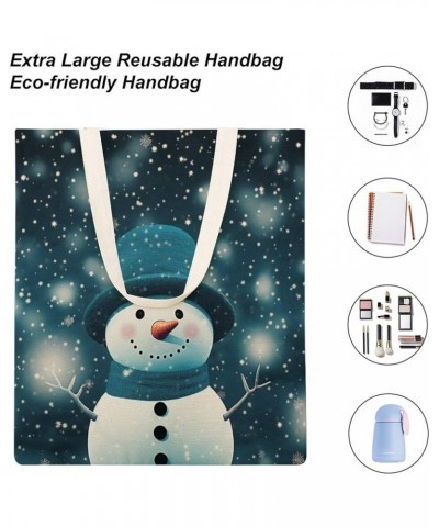 Tote Bag Rustic Country Holiday Casual Cotton Canvas Tote Bag Snowman In Blue Hat Makeup Bags Shopping Gift Totebag-3 $12.47 ...