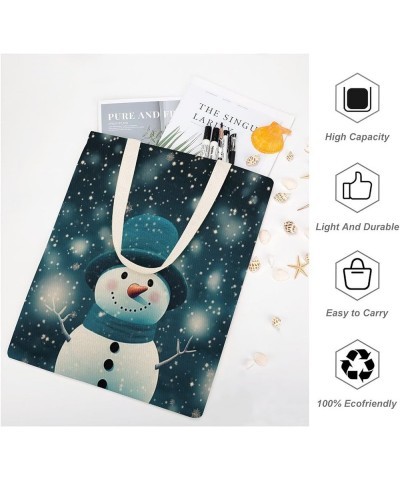 Tote Bag Rustic Country Holiday Casual Cotton Canvas Tote Bag Snowman In Blue Hat Makeup Bags Shopping Gift Totebag-3 $12.47 ...