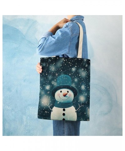 Tote Bag Rustic Country Holiday Casual Cotton Canvas Tote Bag Snowman In Blue Hat Makeup Bags Shopping Gift Totebag-3 $12.47 ...