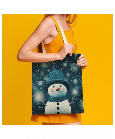 Tote Bag Rustic Country Holiday Casual Cotton Canvas Tote Bag Snowman In Blue Hat Makeup Bags Shopping Gift Totebag-3 $12.47 ...