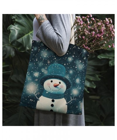 Tote Bag Rustic Country Holiday Casual Cotton Canvas Tote Bag Snowman In Blue Hat Makeup Bags Shopping Gift Totebag-3 $12.47 ...