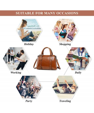 Top-Handle Bag for Women Genuine Leather Satchel Bags Shoulder Handbags and Purses Pockets Zipper Crossbody Bags B / Brown $5...