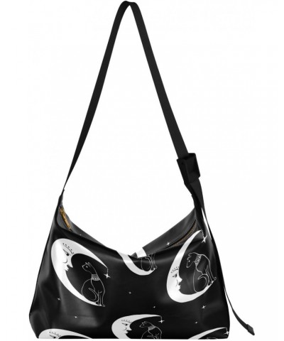 Cute Magic Moon Cat Large Shoulder Bag, Hobo Bags for Women Men Soft PU Leather Crossbody Purse,FT1O358 $11.34 Crossbody Bags