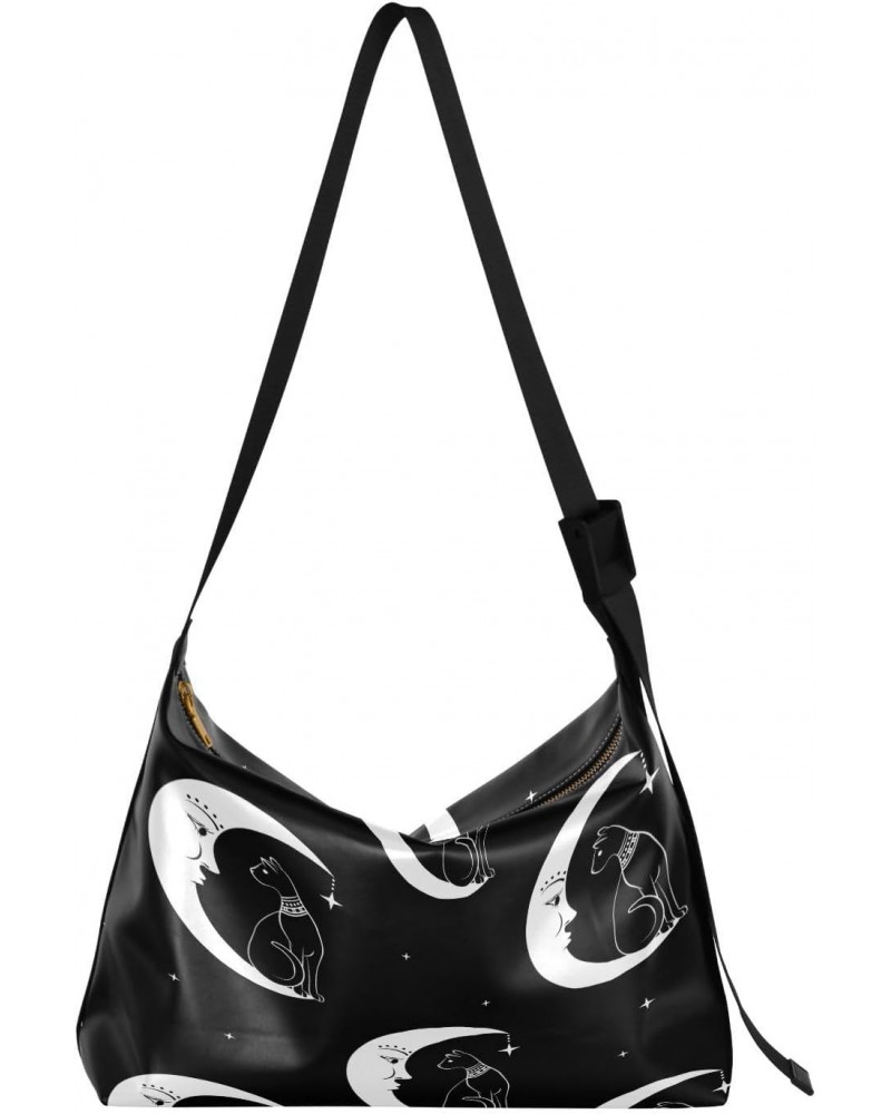 Cute Magic Moon Cat Large Shoulder Bag, Hobo Bags for Women Men Soft PU Leather Crossbody Purse,FT1O358 $11.34 Crossbody Bags