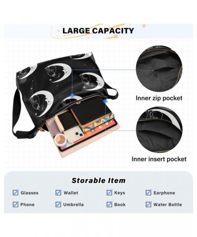 Cute Magic Moon Cat Large Shoulder Bag, Hobo Bags for Women Men Soft PU Leather Crossbody Purse,FT1O358 $11.34 Crossbody Bags