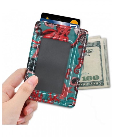 Summer Sea Turtle Octopus Slim Minimalist Wallet Small Card Wallets PU Leather Front Pocket Wallets $10.43 Wallets