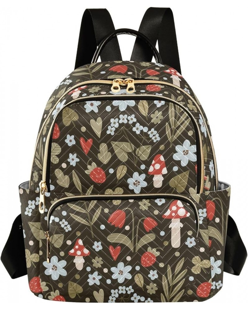 Strawberries and Mushrooms Backpack for Women Lightweight Casual Daily Quilted Travel Backpack 10.2×5.1×12.5 in Small $12.40 ...