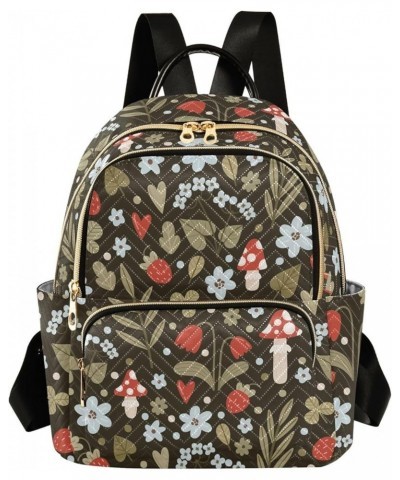 Strawberries and Mushrooms Backpack for Women Lightweight Casual Daily Quilted Travel Backpack 10.2×5.1×12.5 in Small $12.40 ...