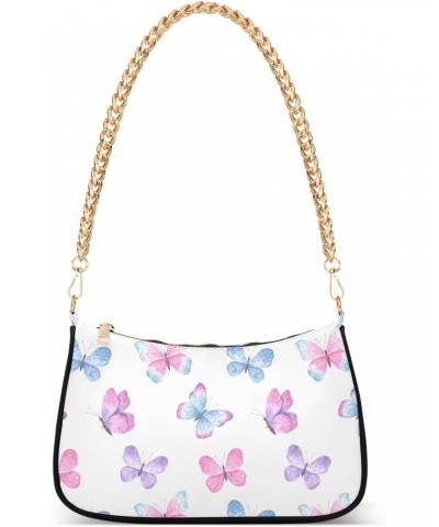 Cute Pink Butterfly in White Womens Chain Shoulder Bag Tote Handbag Clutch Hobo Purse with Zipper for Travel Casual $14.71 Totes